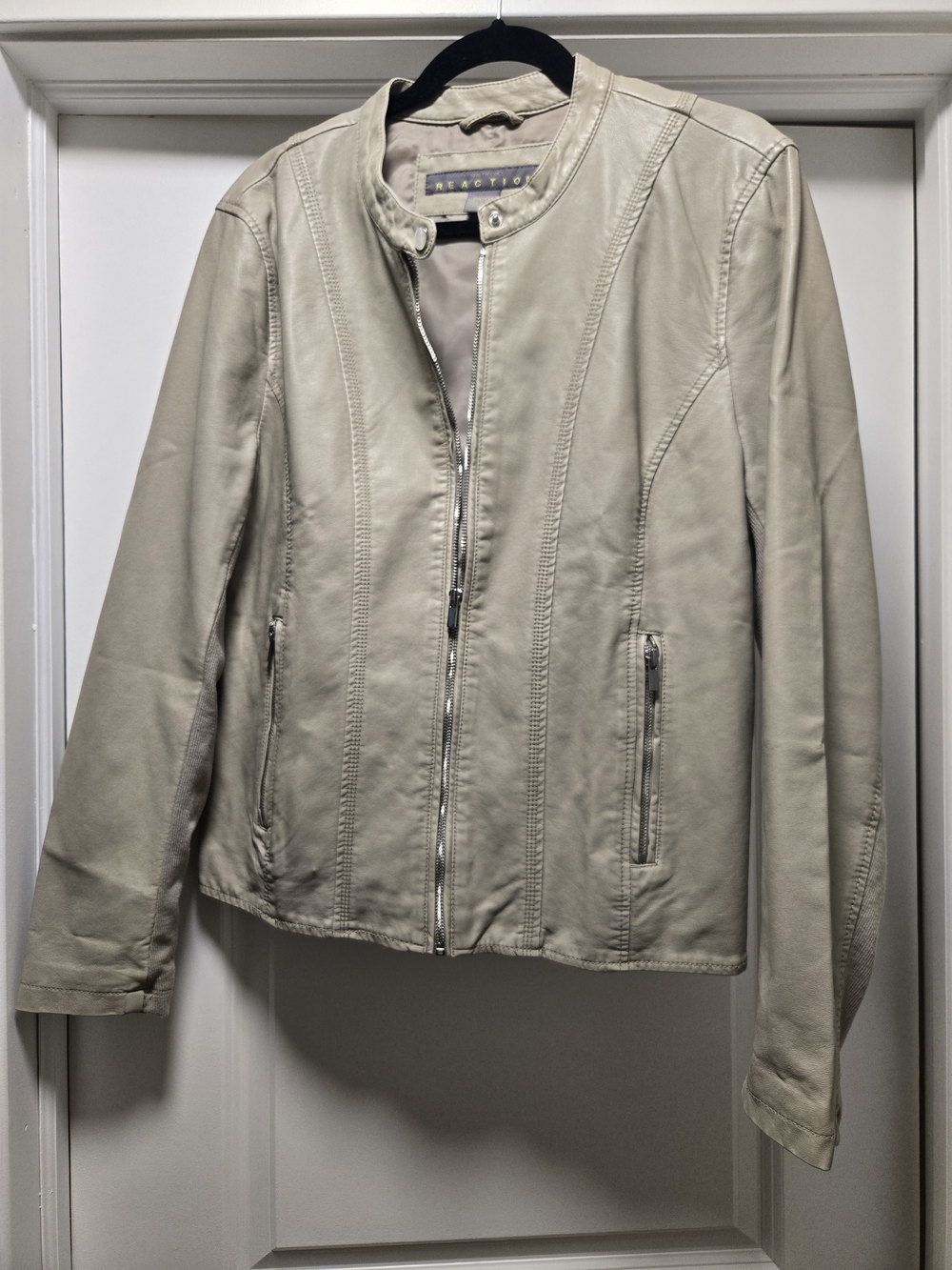 Kenneth Cole Reaction Light Cream Leather Zip Jacket